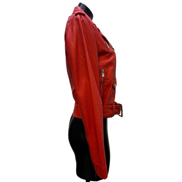 Michael Kors Red Lambskin Leather Jacket Size S - Picture 3 of 9